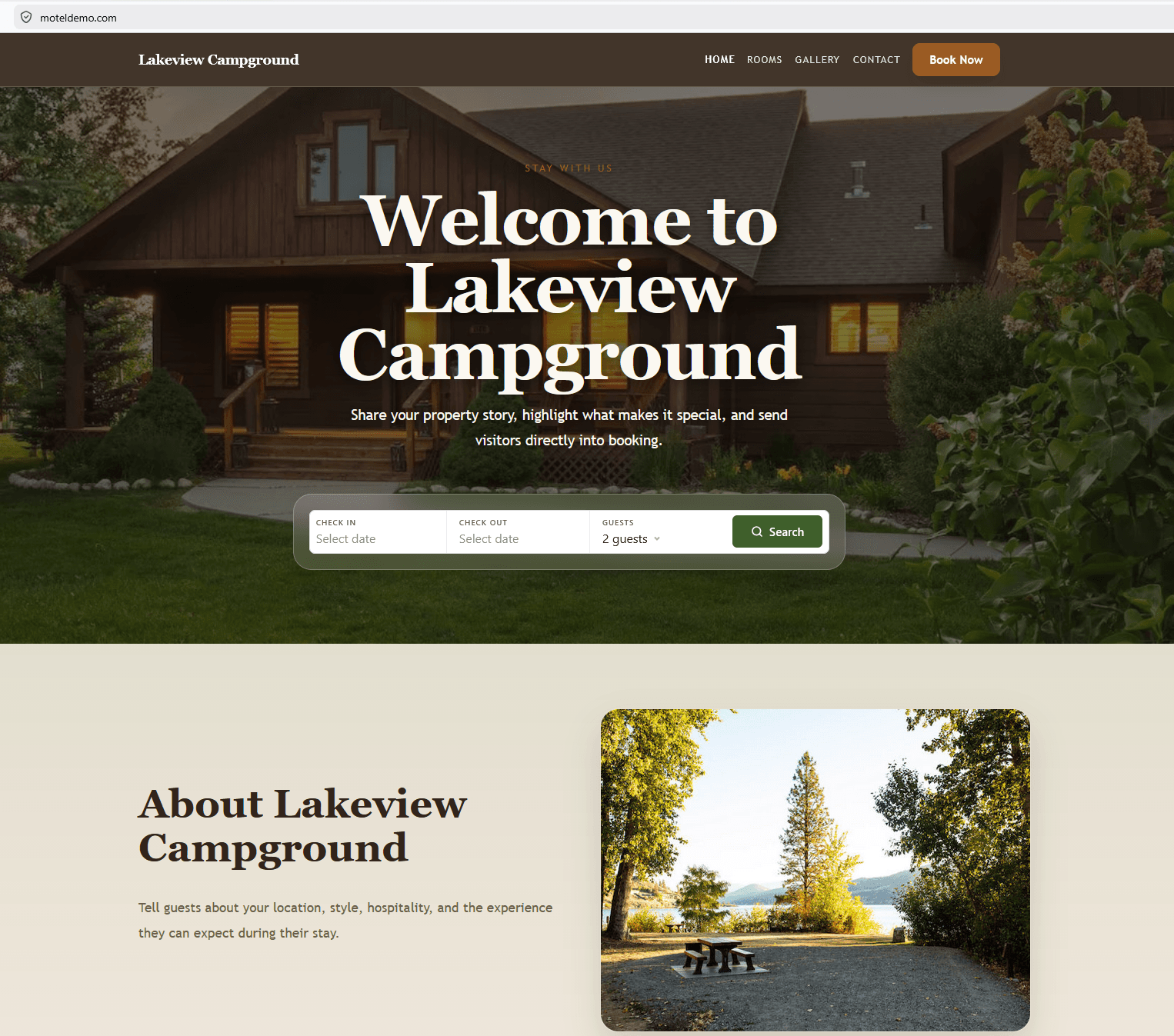 ReservationKey Website Builder homepage created from account photos and property information