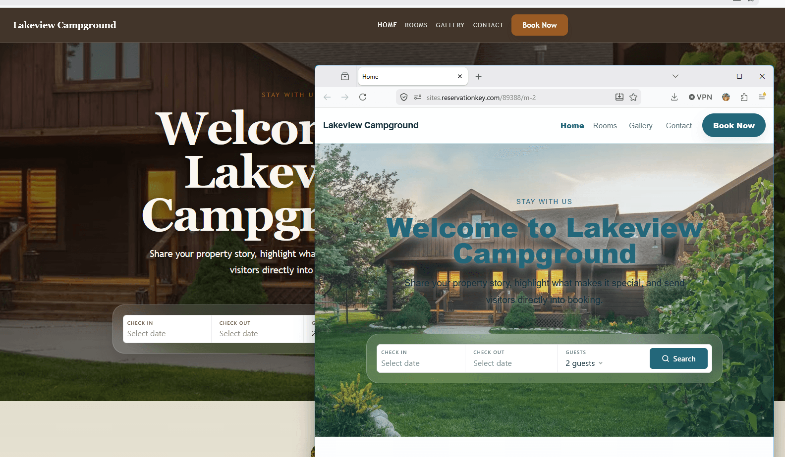 The same Website Builder site shown with two different themes