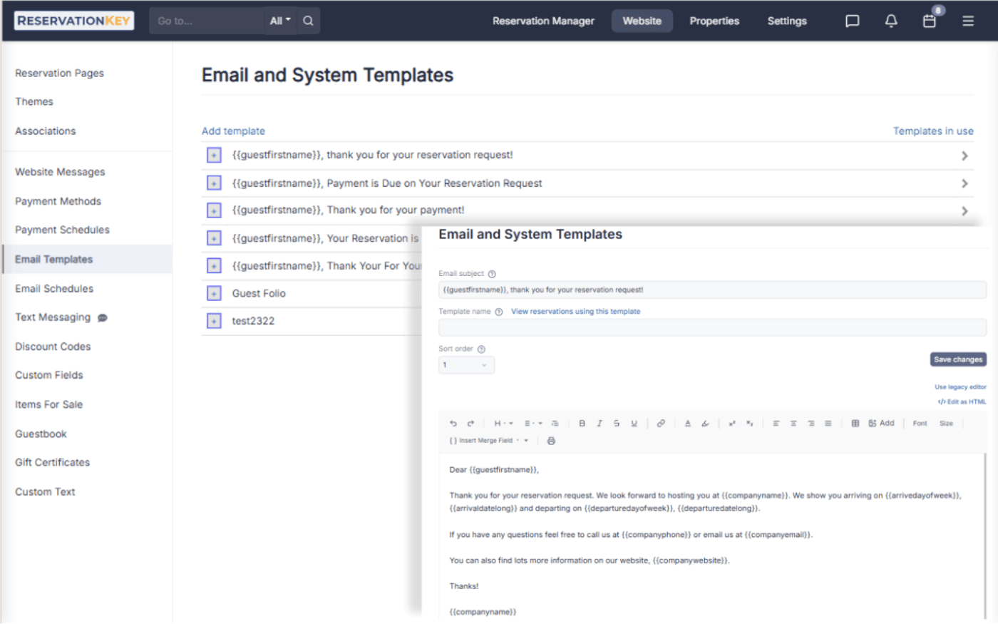 Automated guest email templates in ReservationKey