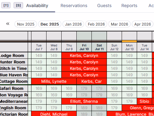 Calendar view with availability and guest status