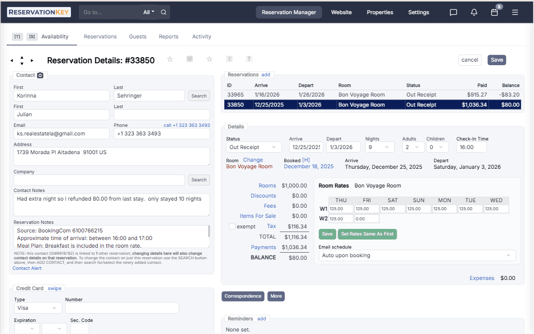 Reservation details page in ReservationKey