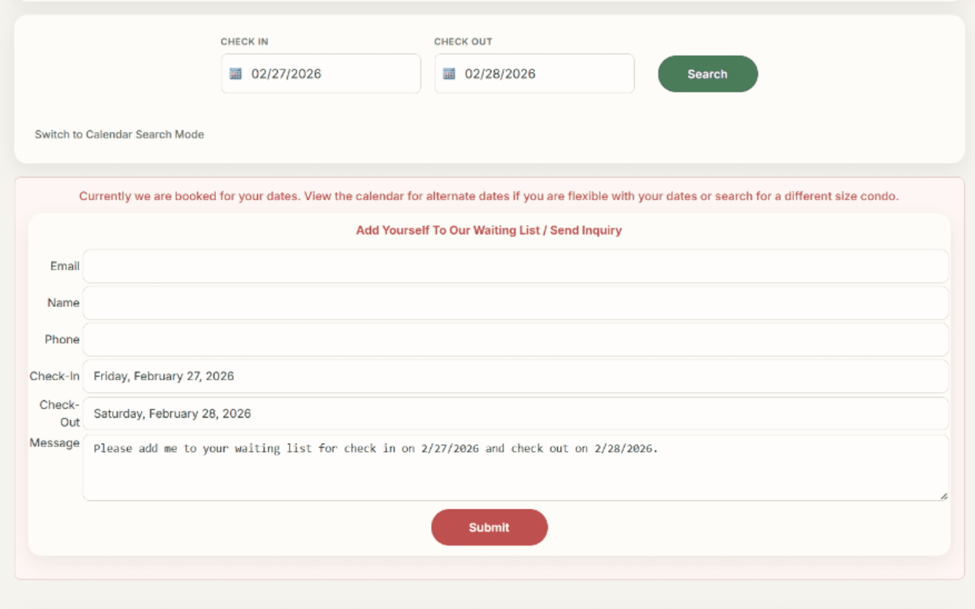 Waiting list tool inside the reservation calendar