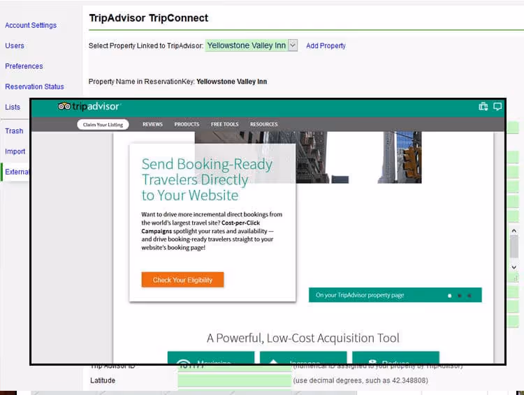 TripAdvisor channel integration in ReservationKey