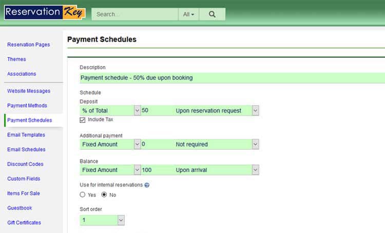 Flexible deposit setup in ReservationKey