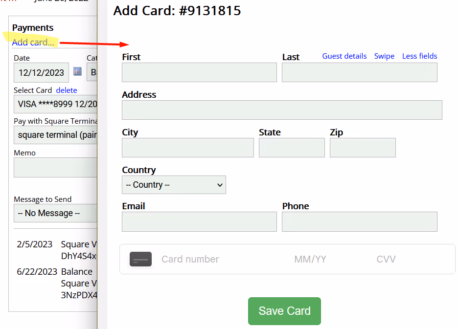 Manual payment management with Square in ReservationKey