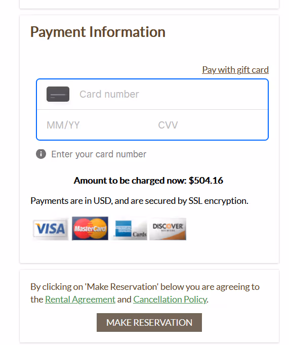 Square-hosted online payment form in ReservationKey
