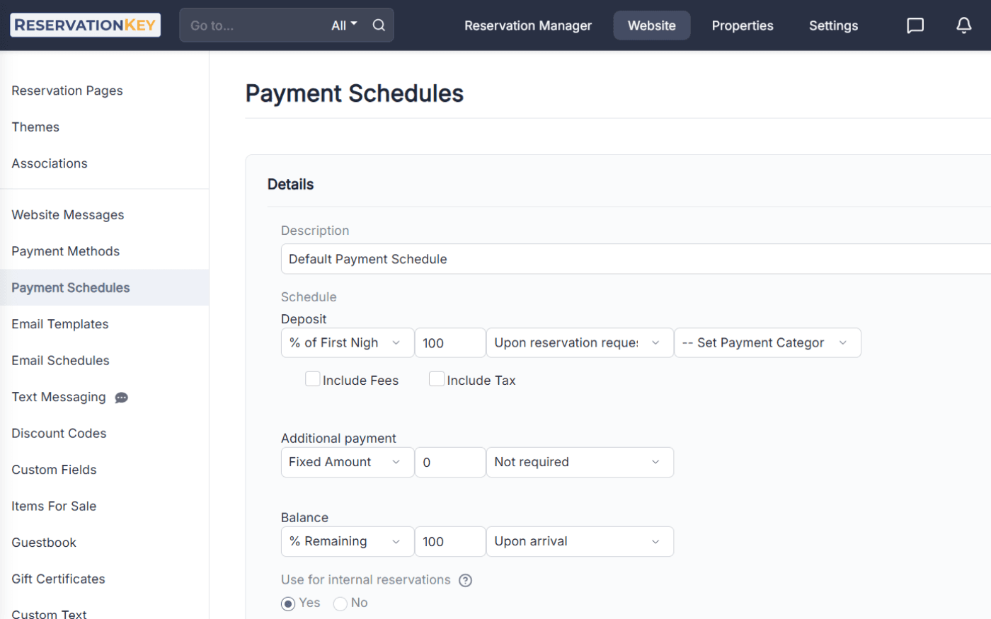 Flexible deposit setup in ReservationKey