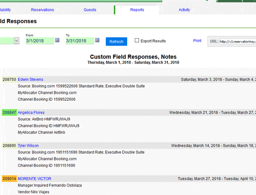 CSV export workflow in ReservationKey