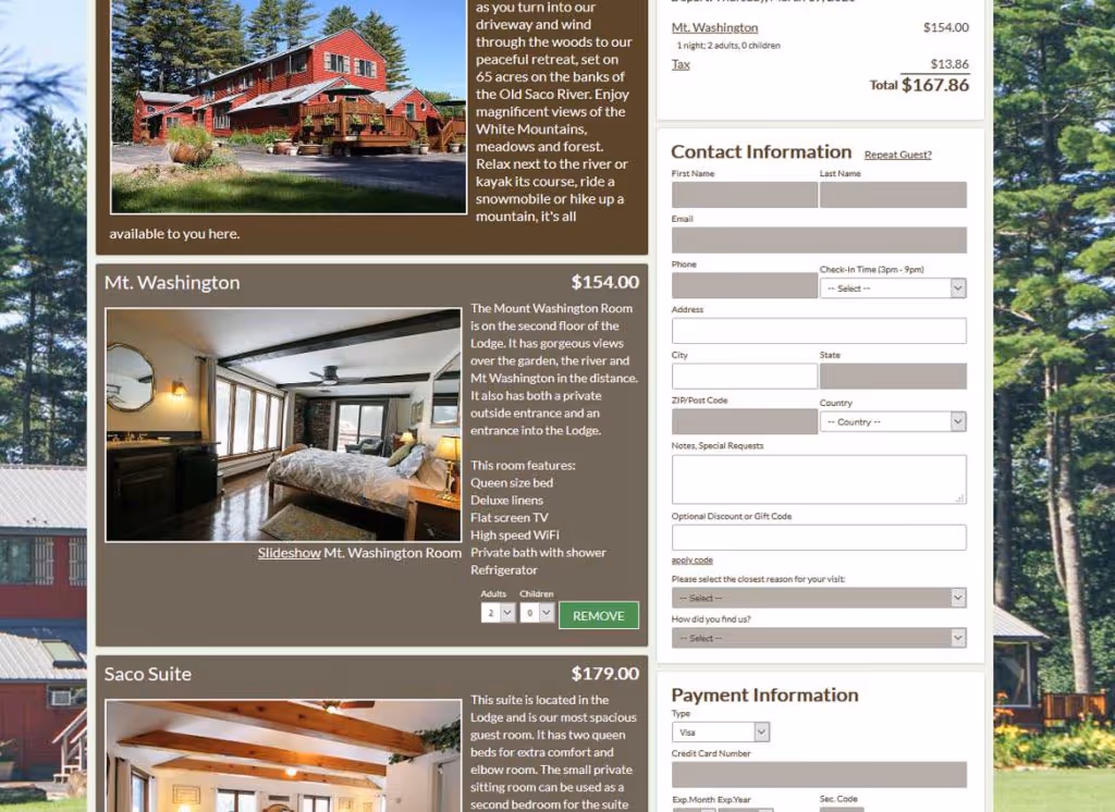 Online booking system for bed and breakfast websites on mobile and desktop