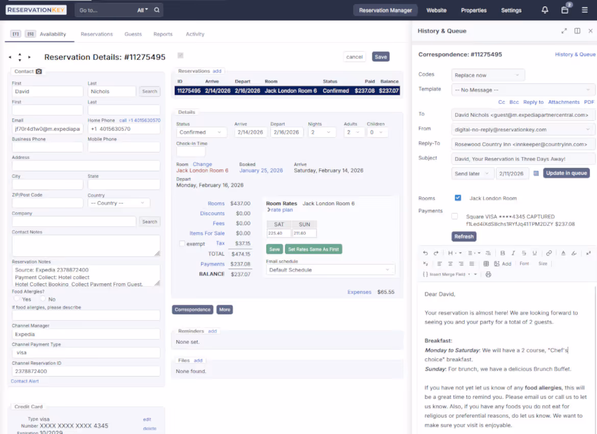 Guest management screen in bed and breakfast booking system