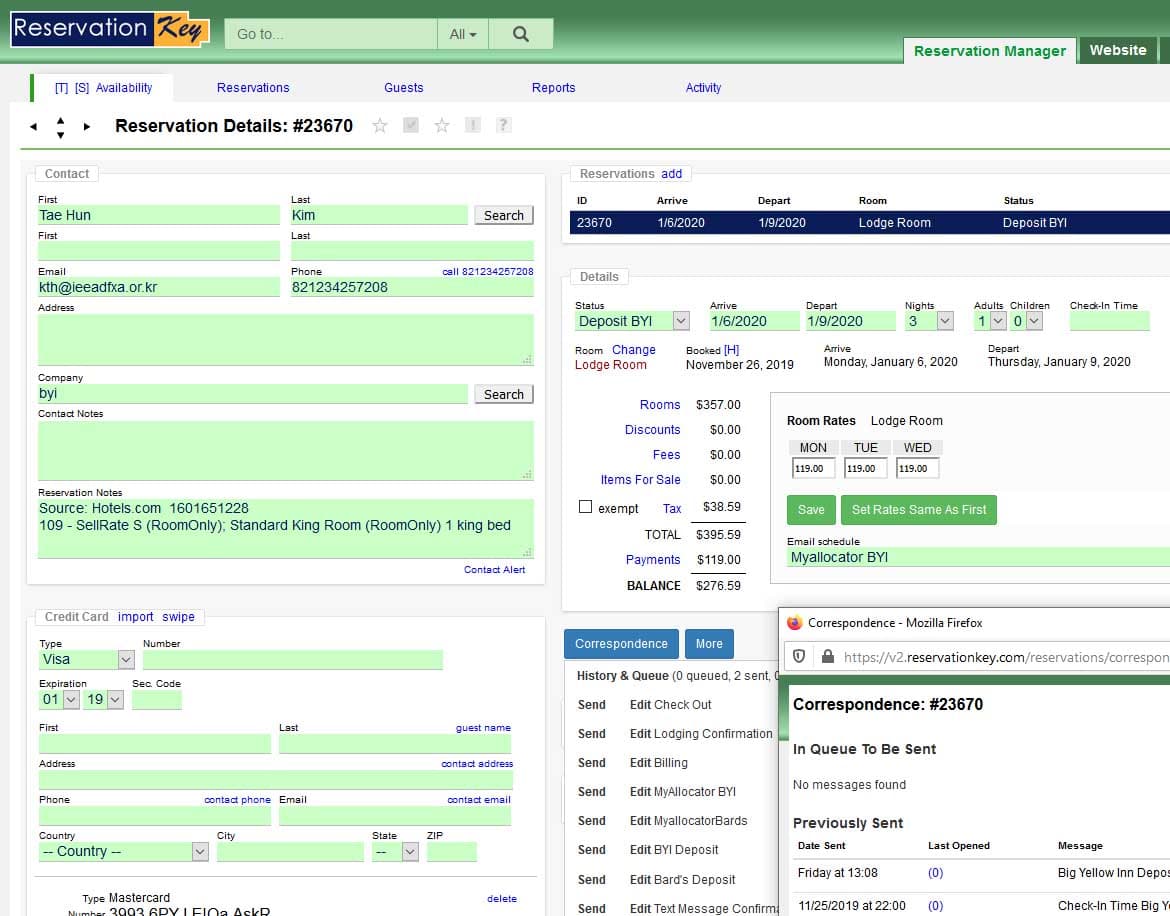 Guest details and reservation history for vacation rentals