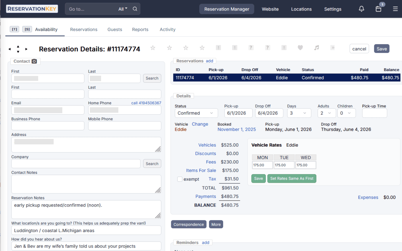 Vehicle rental reservation software calendar tracking fleet availability