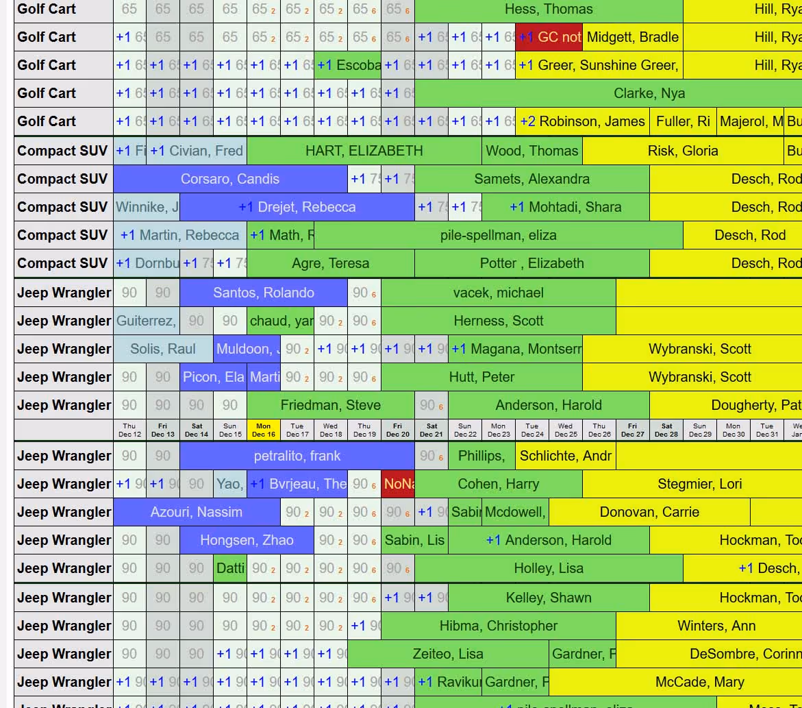Rental fleet reservation software calendar for vehicle availability tracking