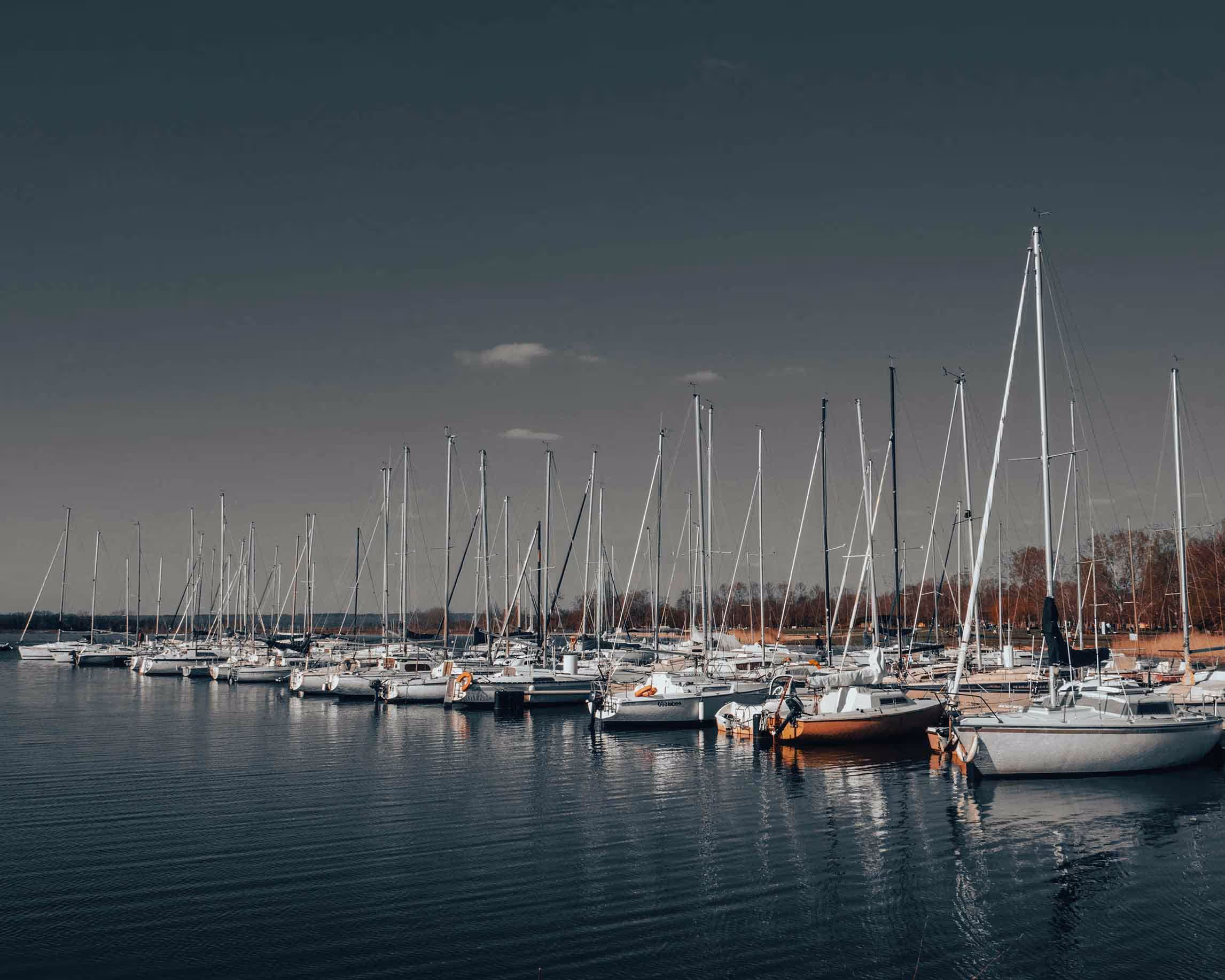 Marina with boats docked at harbor