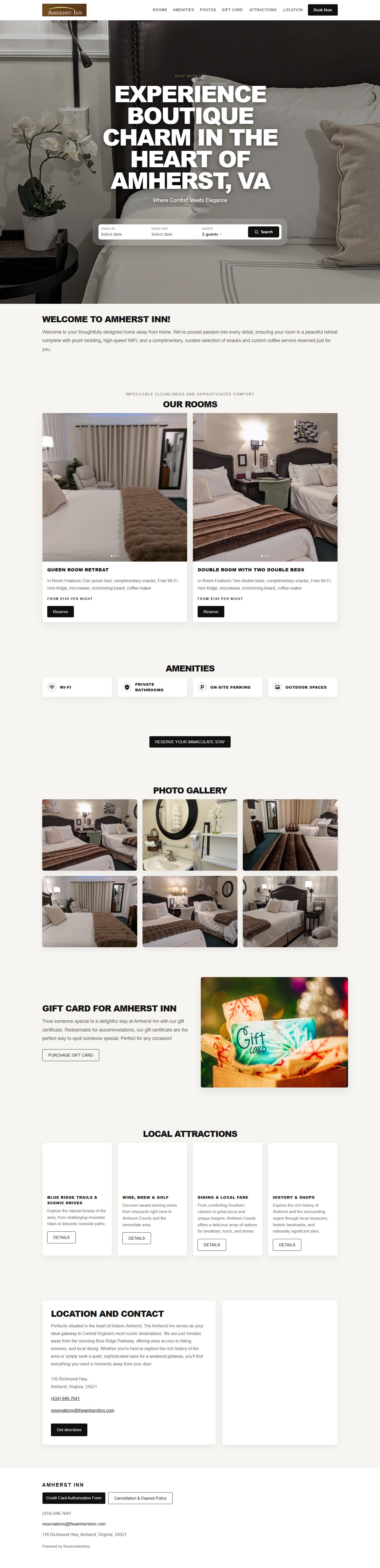 Homepage screenshot of the Amherst Inn website