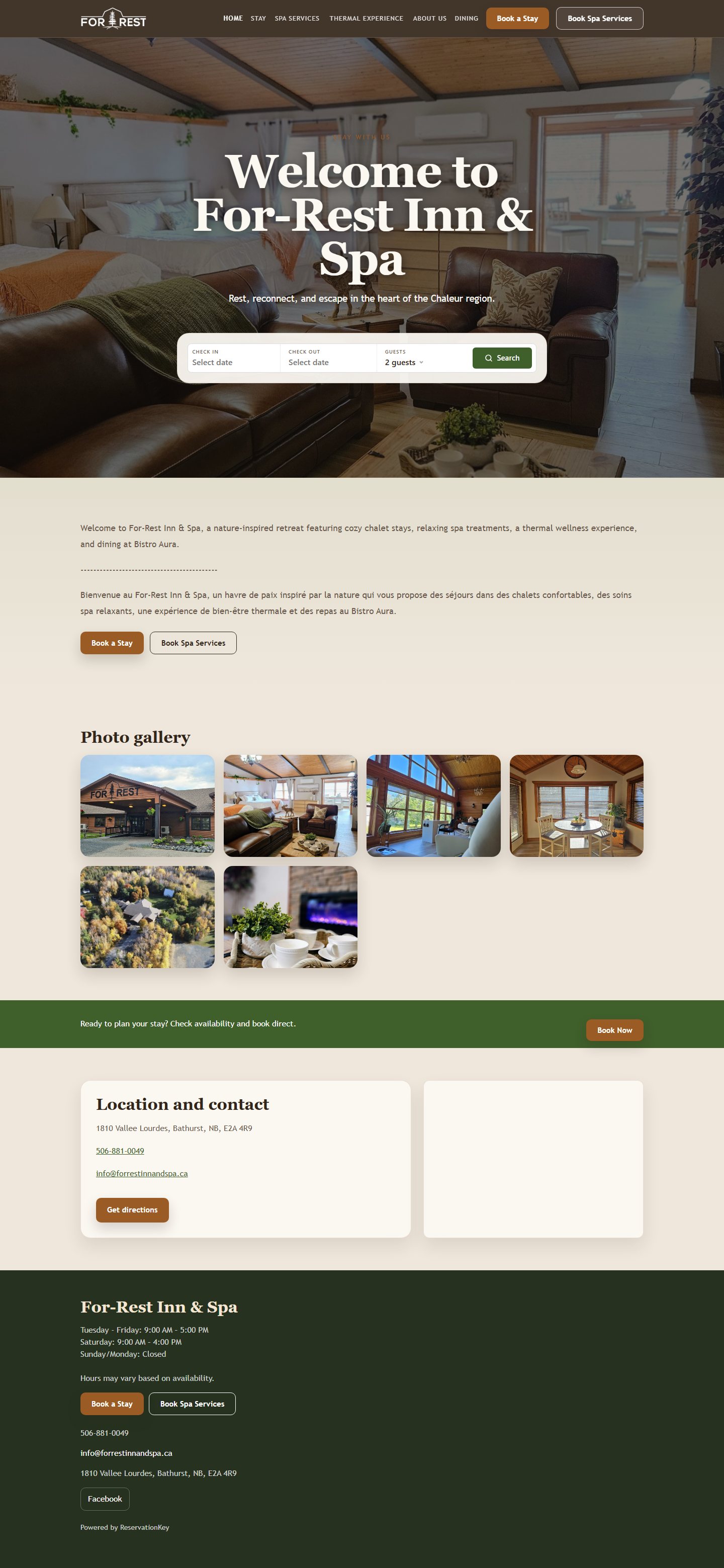 Homepage screenshot of the Forrest Inn and Spa website