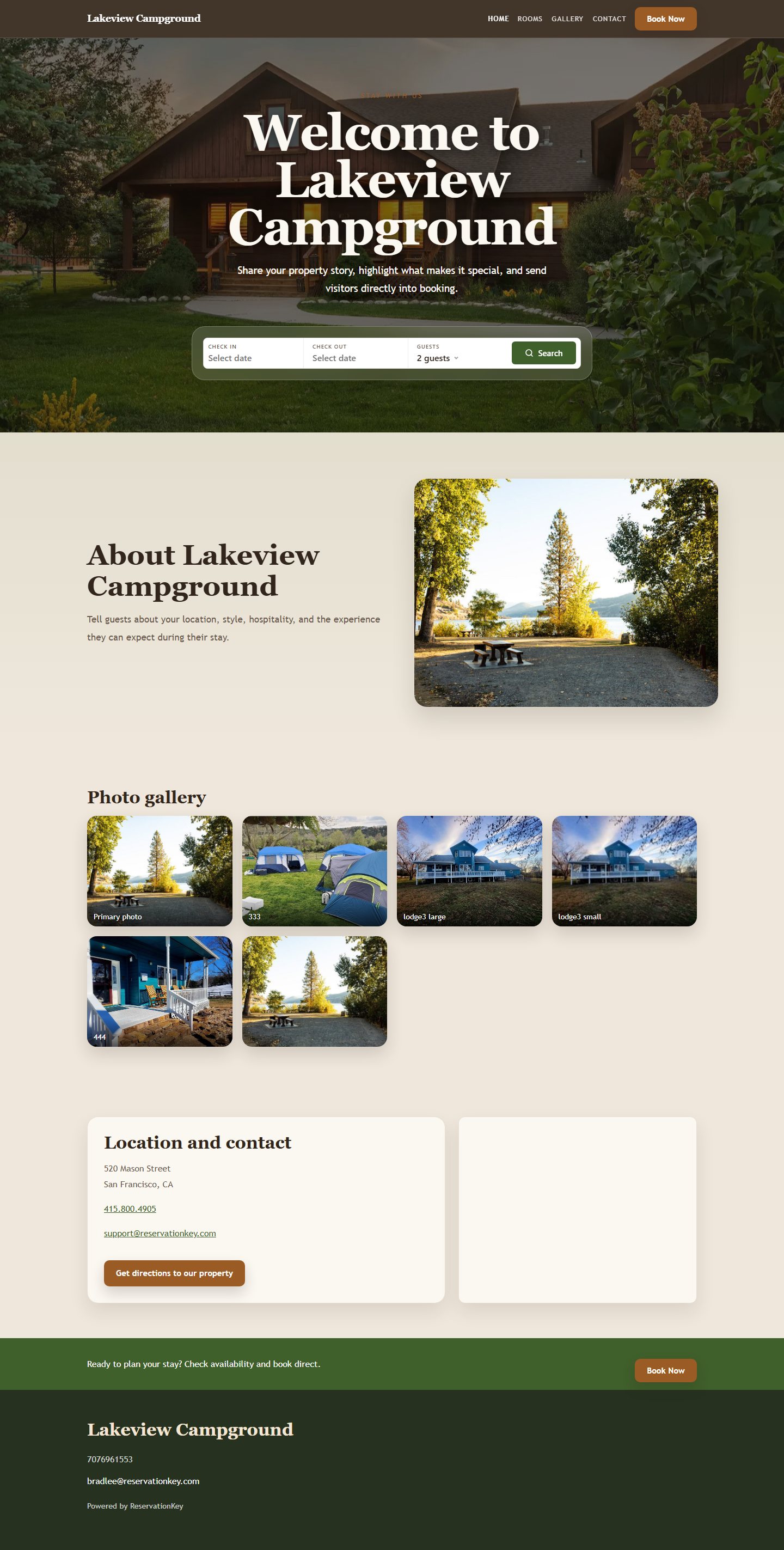 Homepage screenshot of the Motel Demo website