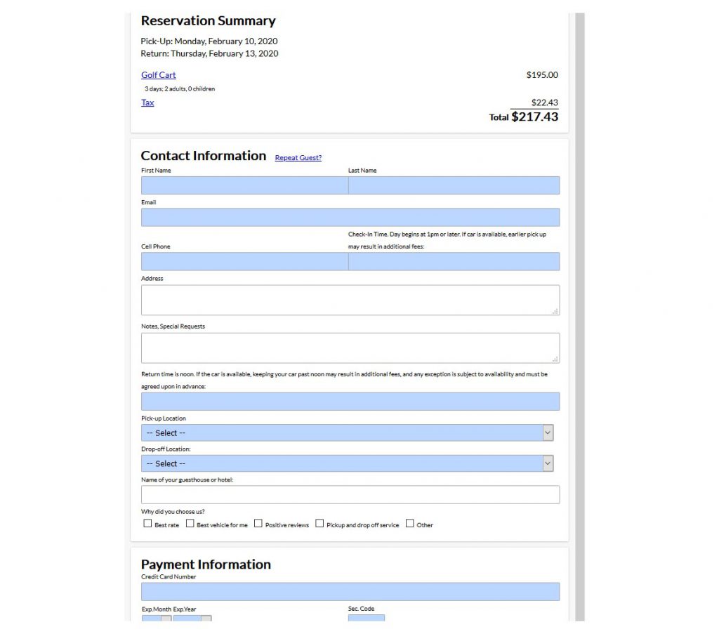 Secure payment form for your renters to pay deposits or balance.